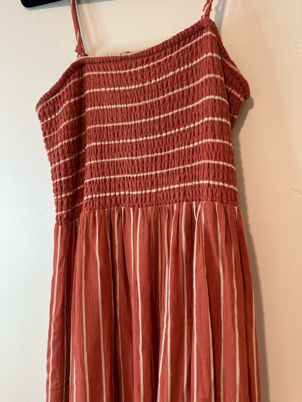 Rust Boho Smocked Midi Dress Striped Cottagecore Summer Size M - Picture 5 of 7